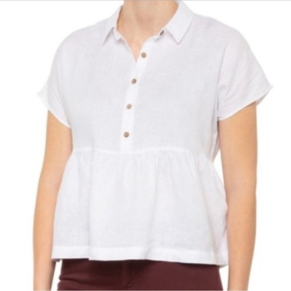 Catherine Malandrino Top Medium White Linen Top Babydoll Peplum popover‎